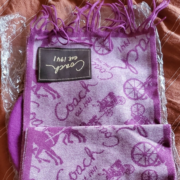 Coach Heritage Horse  Carriage Scarf and Beret in Amethyst - Picture 4 of 6